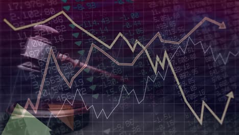 animación digital conceptual de un gráfico empresarial frente a las cifras financieras en la pantalla 4k