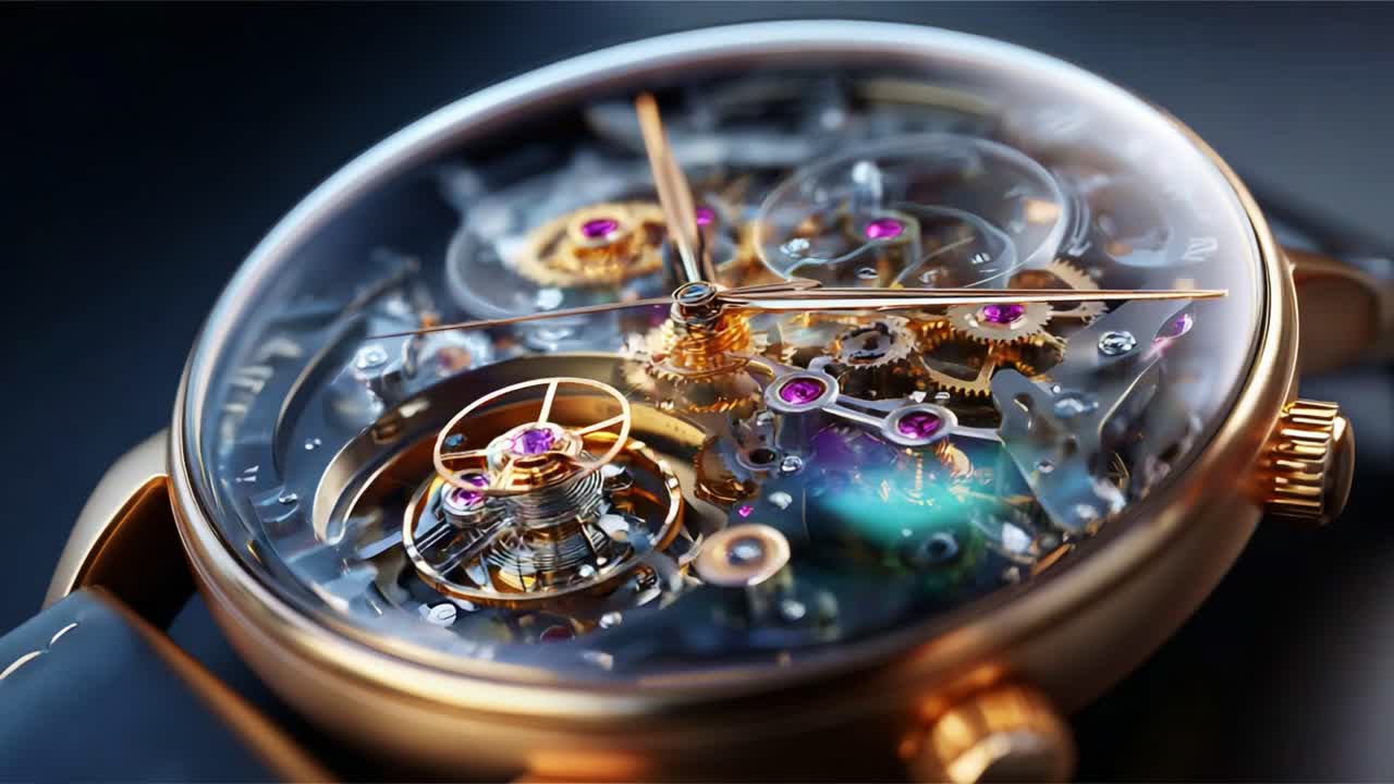 A Stunning Close-Up of a Luxurious Mechanical Watch Featuring Intricate Gears, Jewels, and a Polished Case, Showcasing the Beauty of Horological Engineering in Full Detail