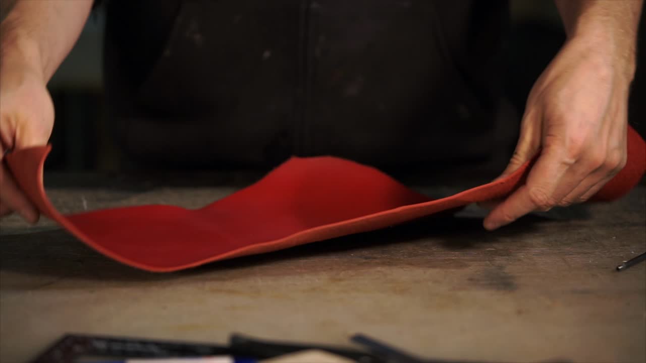 Leatherworking Process: Preparing Red Leather