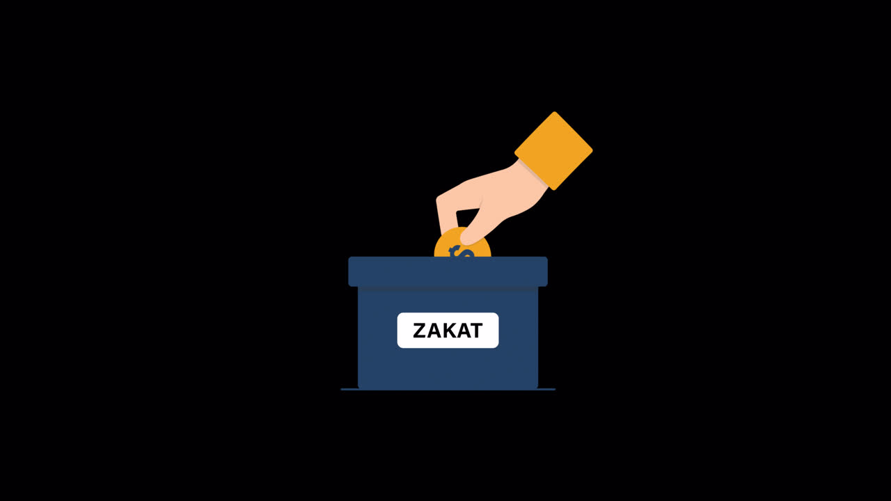 Animated Hand Dropping Coin into Zakat Donation Box