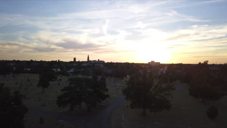 Slow-flight-over-a-graveyard-during-sunset-in-Georgia