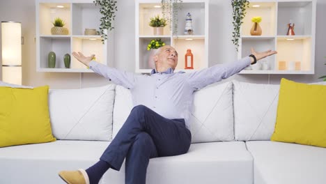 el anciano es feliz y pacífico en casa. el anciano con una alegría de vivir.