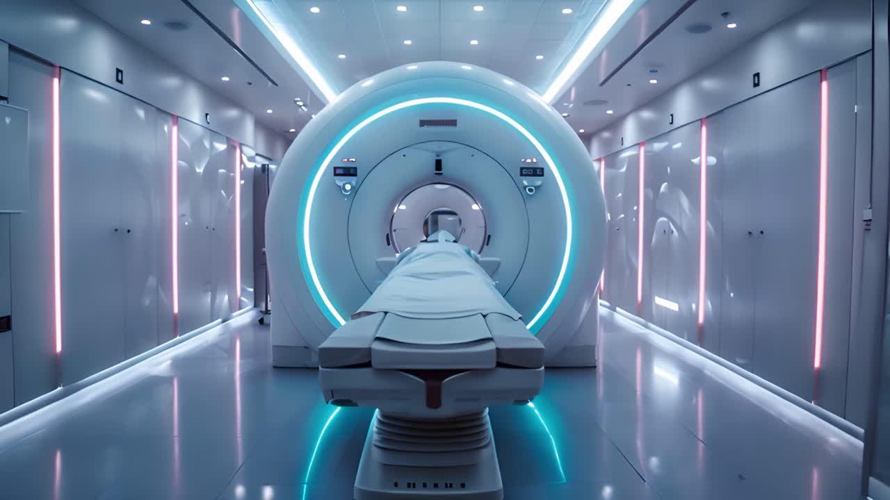 Sala futuristica per risonanza magnetica o tomografia computerizzata