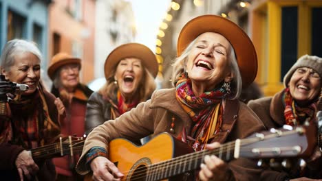 joyful musicians perform in colorful street during a sunny afternoon