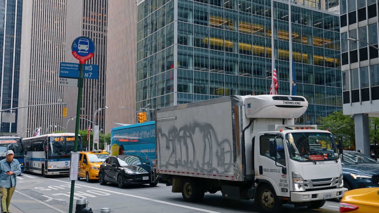 New York, USA, 1 August 2025: Lively lifestyle of modern New York, USA. Transport and crowds of people on the streets of metropolis at daytime
