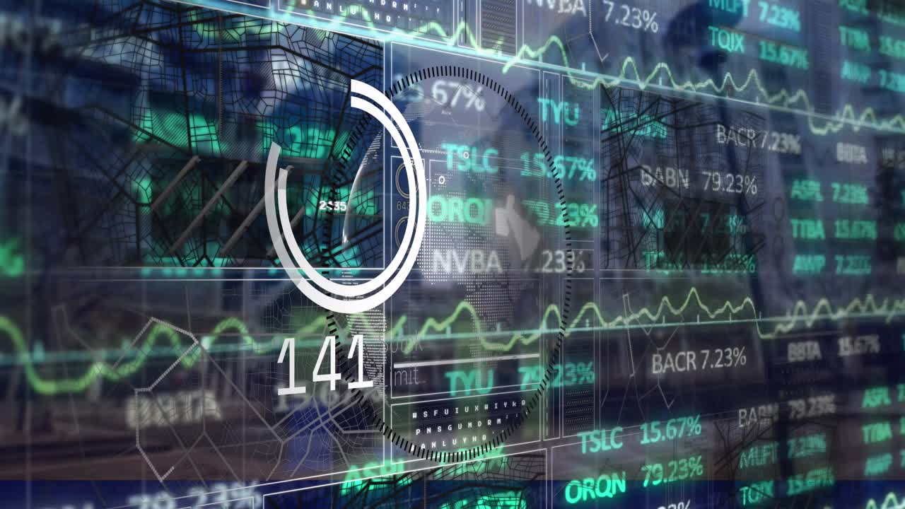 Animation of financial data processing over globe