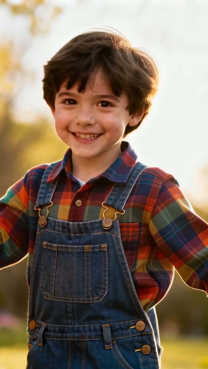 Niño comenzando a caminar durante la búsqueda de huevos de Pascua, llevando una cesta de mimbre con huevos pastel, un rastro de luz siguiendo la cesta.
