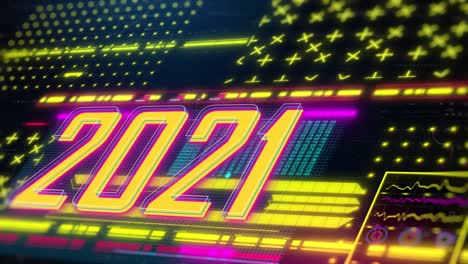 2021년 새해 미래의 배경 루프 3d 애니메이션: 사이버 허드 인터페이스