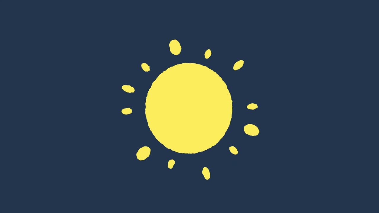 은 날씨 애니메이션, 파란색 배경에 밝은 노란색 태양.