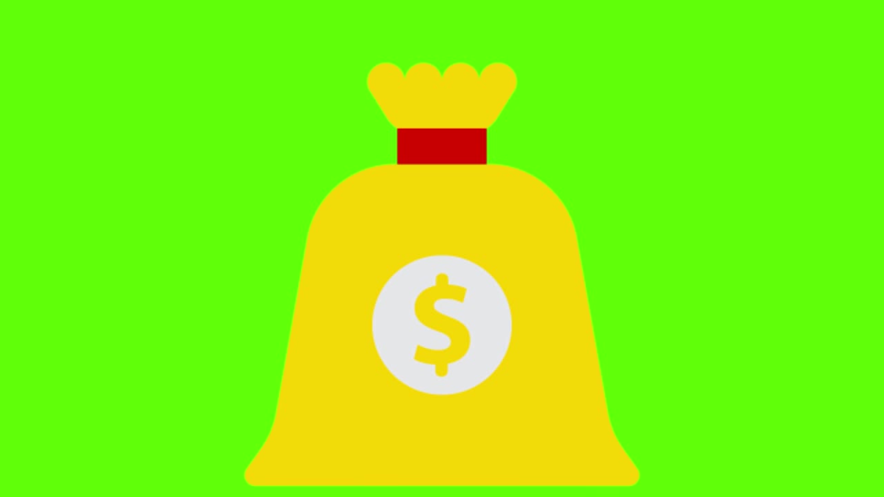 animación de una bolsa de dinero en una pantalla verde