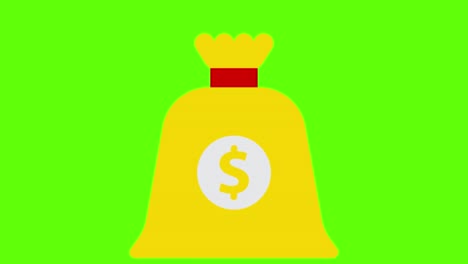animación de una bolsa de dinero en una pantalla verde