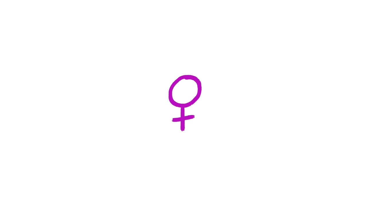 Simbolo di genere femminile viola disegnato a mano su sfondo bianco