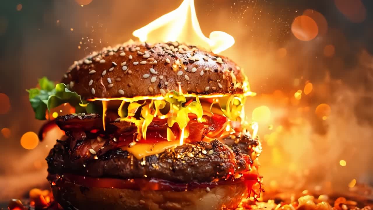 , 토마토, 치즈, 베이컨이 들어있는 햄버거