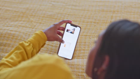 Online shopping, phone and hands of woman
