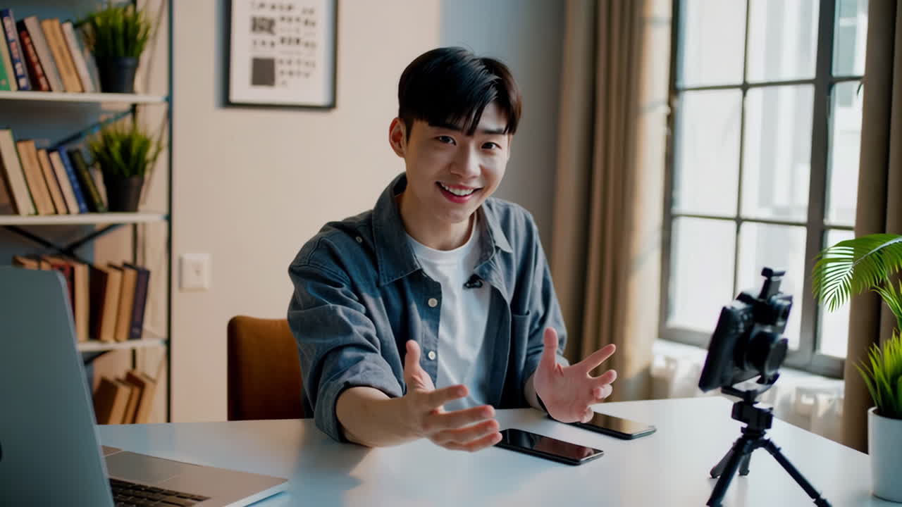 Man vlogging at his desk