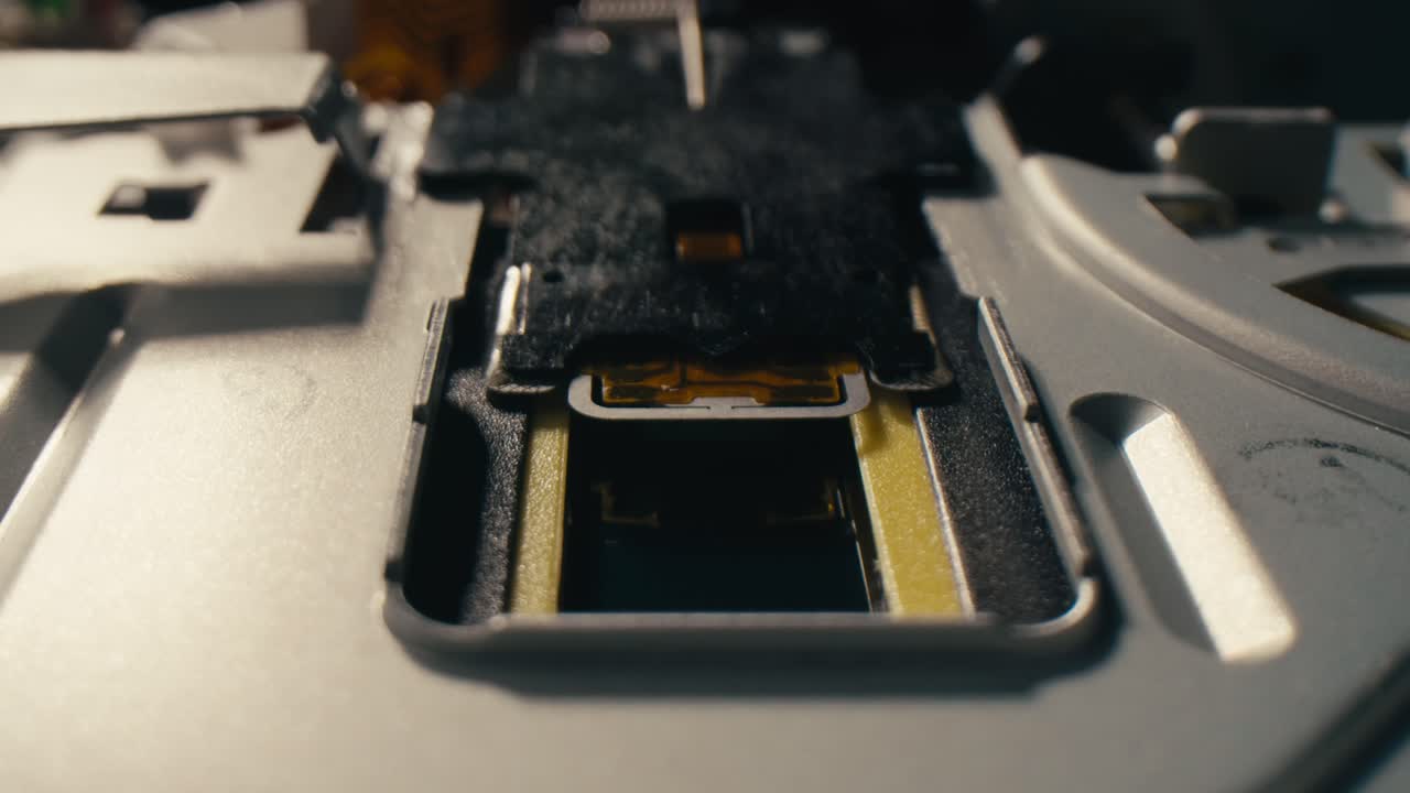 Floppy disc FDD close up, Using diskette for old PC computer macro. Archive programme or Music recorder, playing retro computer games. Vintage device for office, obsolete technology. . High quality 4k footage