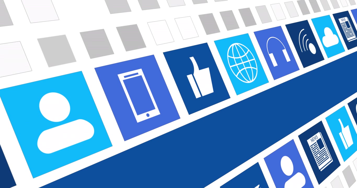 Animation of network of digital icons on blue background