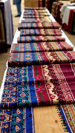 colorful traditional fabrics on display