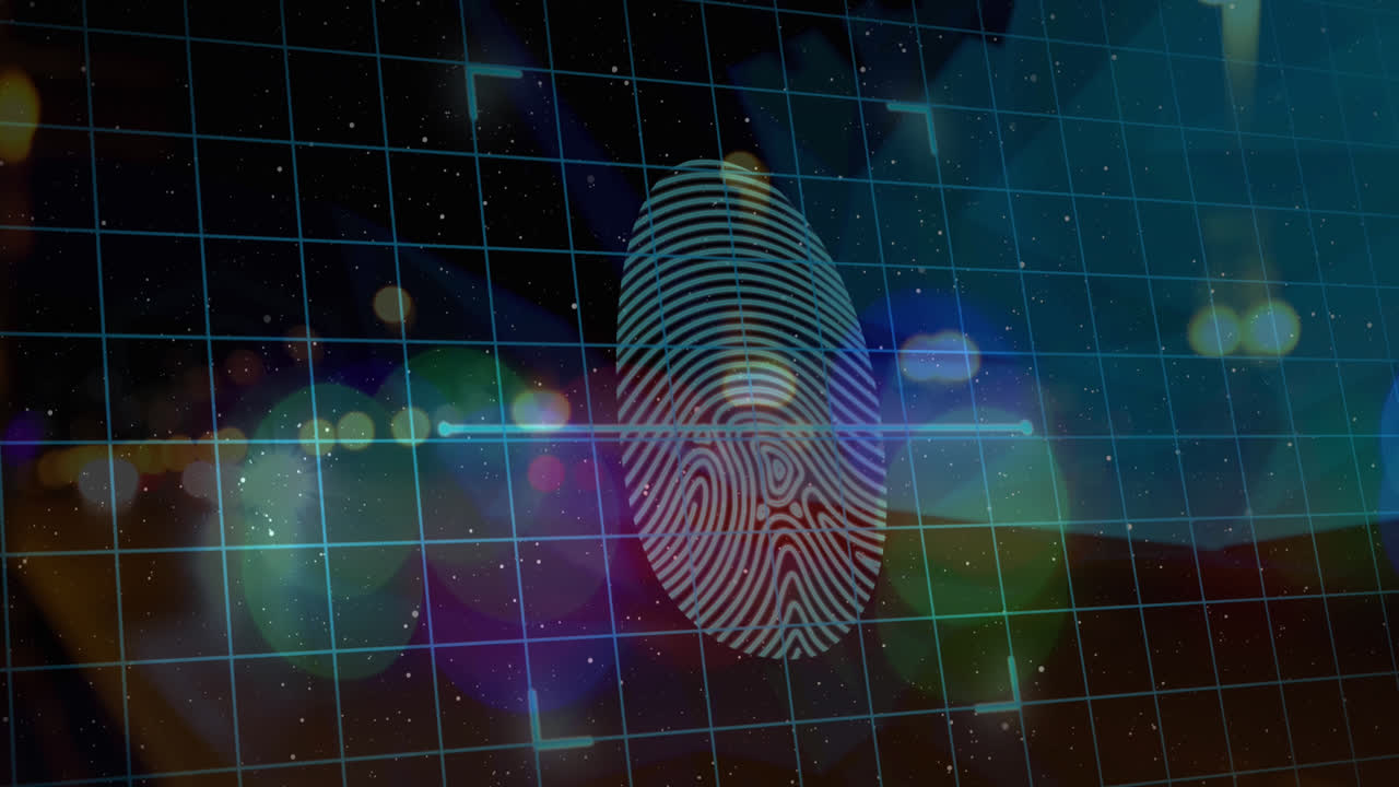 animación del procesamiento de datos con huellas dactilares biométricas en la cuadrícula