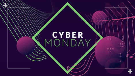 Animation-Des-Cyber-Monday-Textes-über-Globen-Auf-Schwarzem-Hintergrund