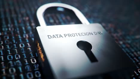 a close-up view of a secure padlock symbolizing digital safety and security amidst a background of binary code representing data protection technology