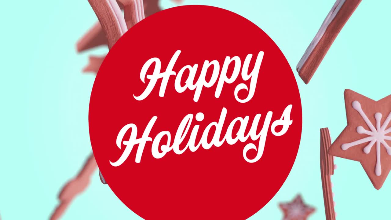 행복한 휴일 텍스트 위에 떨어지는 생강 의 애니메이션.