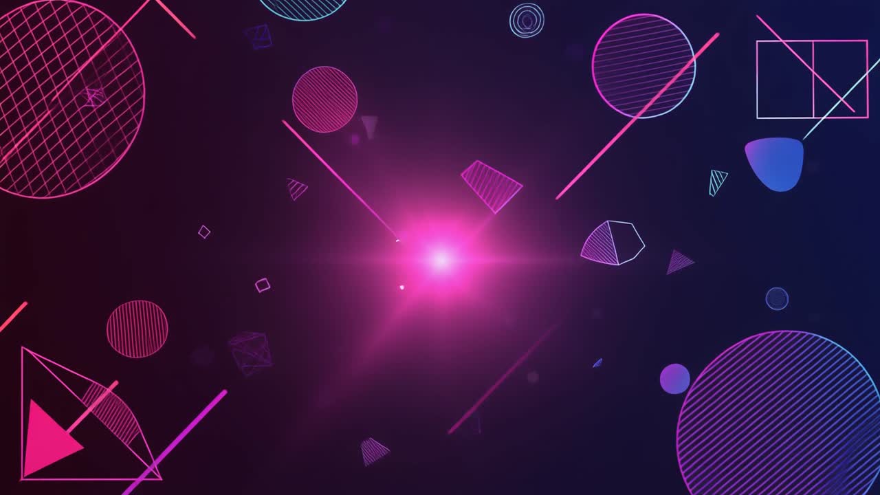 Dynamic Abstract Background with Neon Geometric Shapes and Central Light