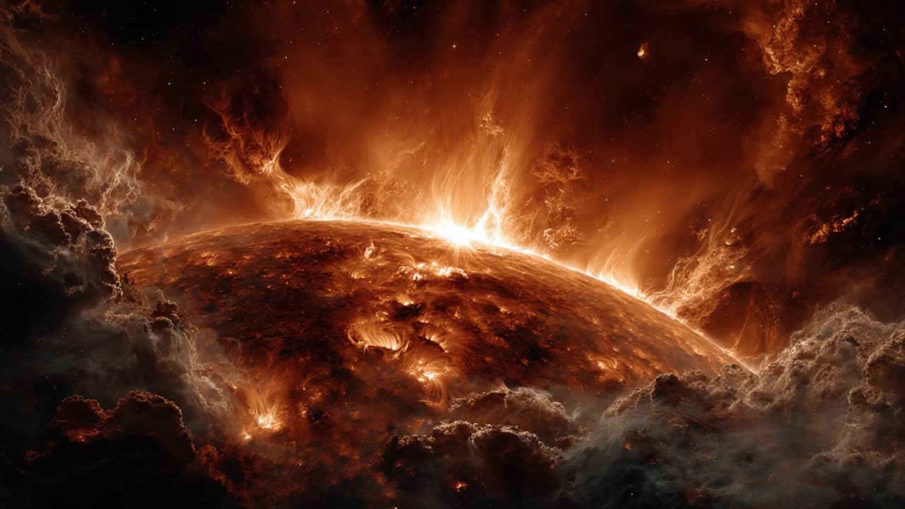 A Stunning Cosmic Display of Solar Activity Captured in Two Frames, Showcasing the Fiery Eruptions and Intense Energy Surrounding a Celestial Body