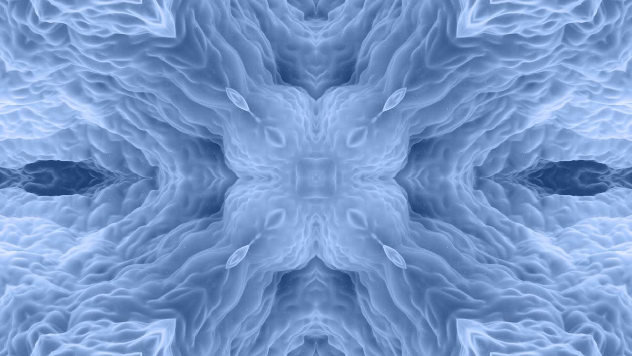 forma abstracta en 3d como una estrella o una flor, estructura simétrica de material de terciopelo azul negro intercalado con pañuelos, formas de cambios cíclicos suaves. fondo mate suave y elegante, animación suave.