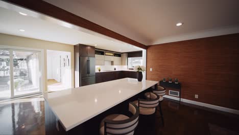 modern kitchen design with dark wood cabinets and white countertops