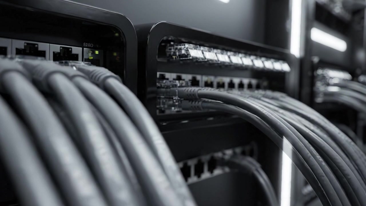 Advanced Network Connectivity: A Close-Up on Ethernet Cables Linking Data Equipment in a Modern Data Center Infrastructure