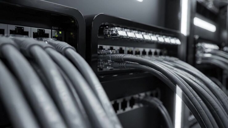 Advanced Network Connectivity: A Close-Up on Ethernet Cables Linking Data Equipment in a Modern Data Center Infrastructure