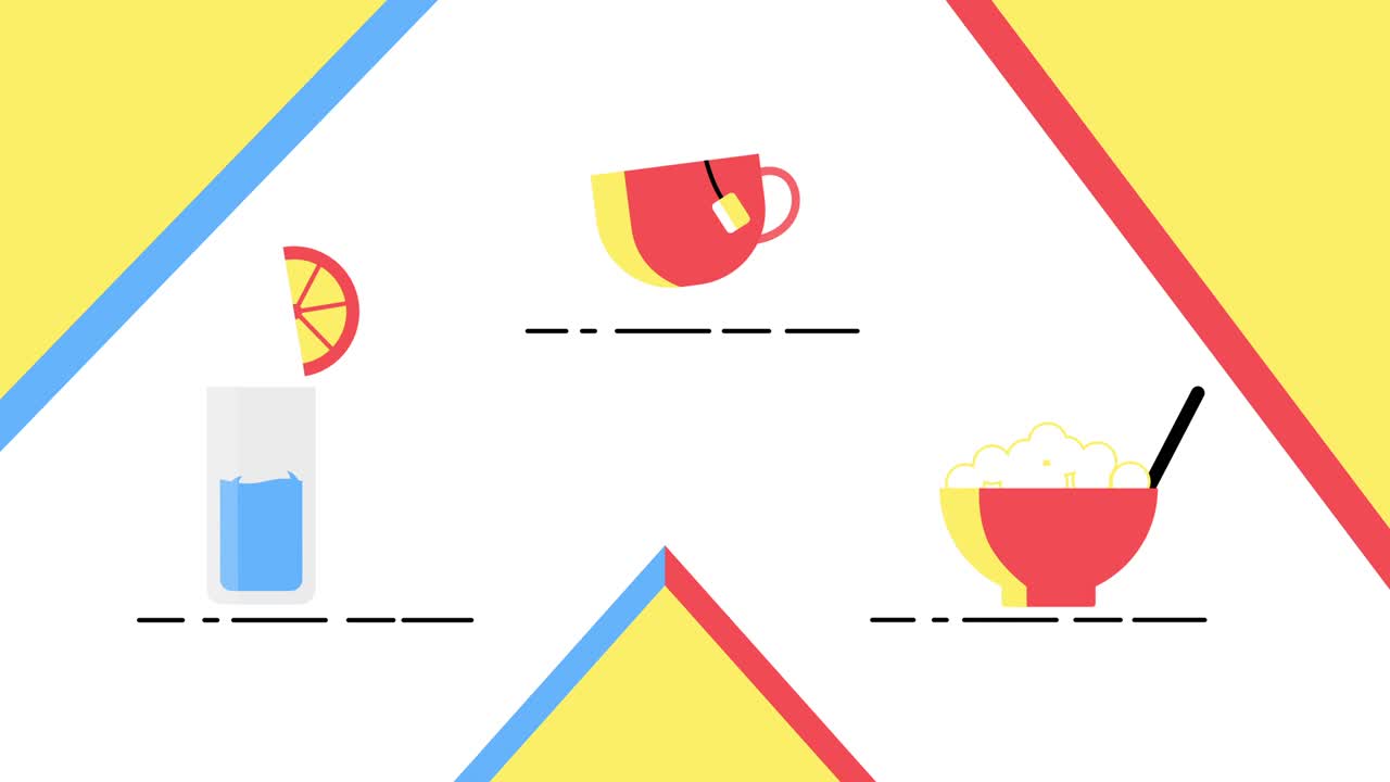 색 배경에 설정된 만화 아침 식사의 4k 비디오.