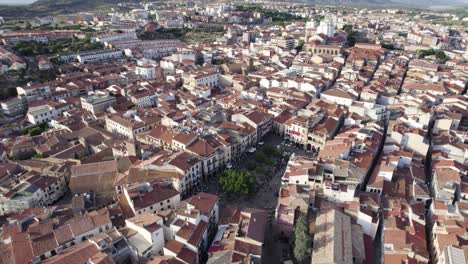 beautiful renaissance town square, surrounded by plasencia city center