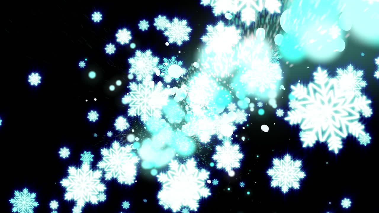 Explosão Abstrata de Partículas Brilhantes e Flocos de Neve em Fundo Preto