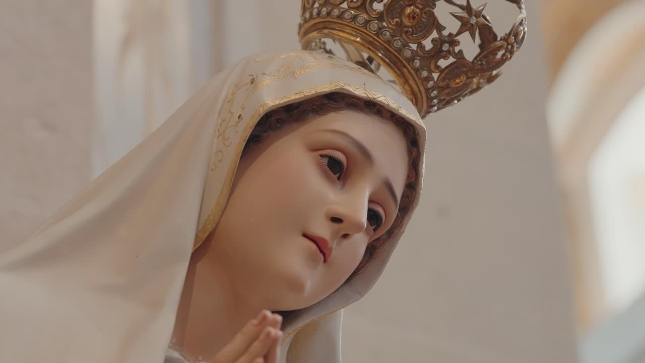 평화로운 기도 시간 속 파티마의 성모님의 고요한 조각상