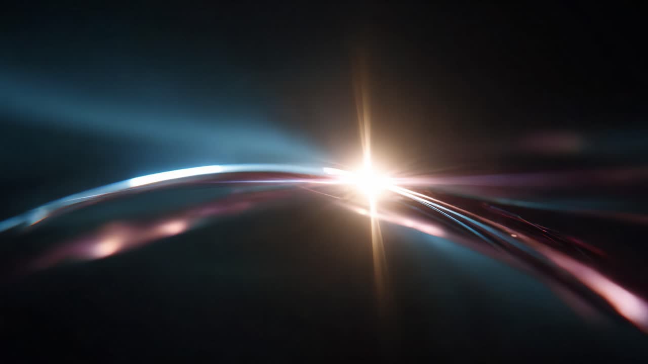 Un'affascinante rappresentazione di raggi di luce vivaci che si intrecciano in una danza cosmica astratta, illuminando lo spazio oscuro con brillantezza ed energia dinamica.