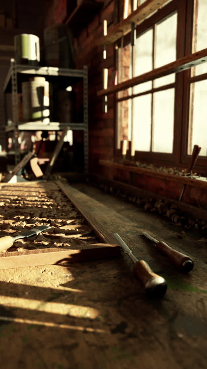intrincada talla de madera en un taller iluminado por el sol