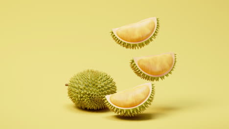 animación en bucle de la fruta durian, fruta deliciosa, renderización en 3d.