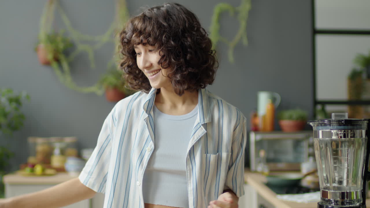 Female Blogger Telling about Fresh Fruit and Vegetables on Camera