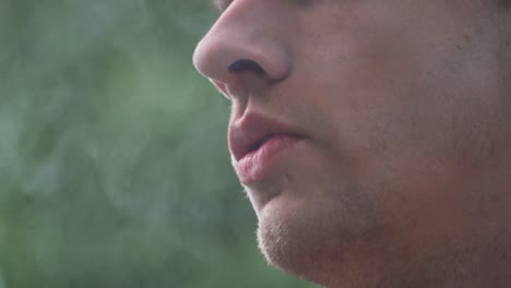 close up of male model smoking vaporizer outside 60fps