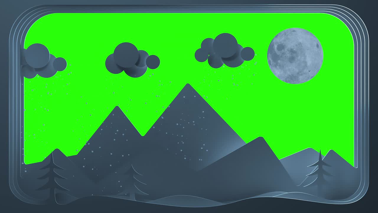 달과 눈이 있는 크리스마스 풍경, 개념 3d 그래픽과 계층, 메리 크리스마스 배경