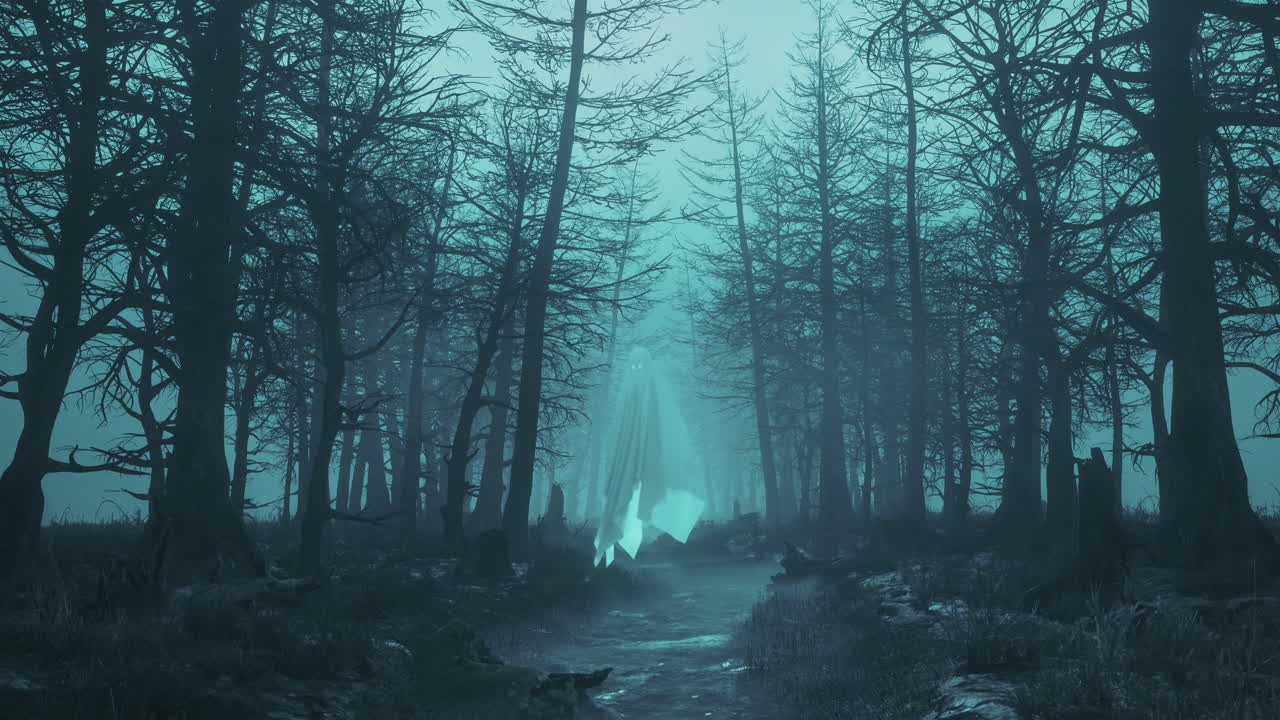 Loop night scary forest with flying ghosts
