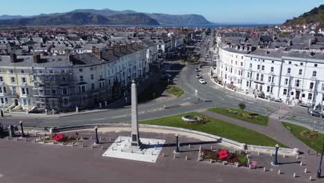 seaside town llandudno giant poppy war memorial obelisk gardens idyllic promenade waterfront aerial view