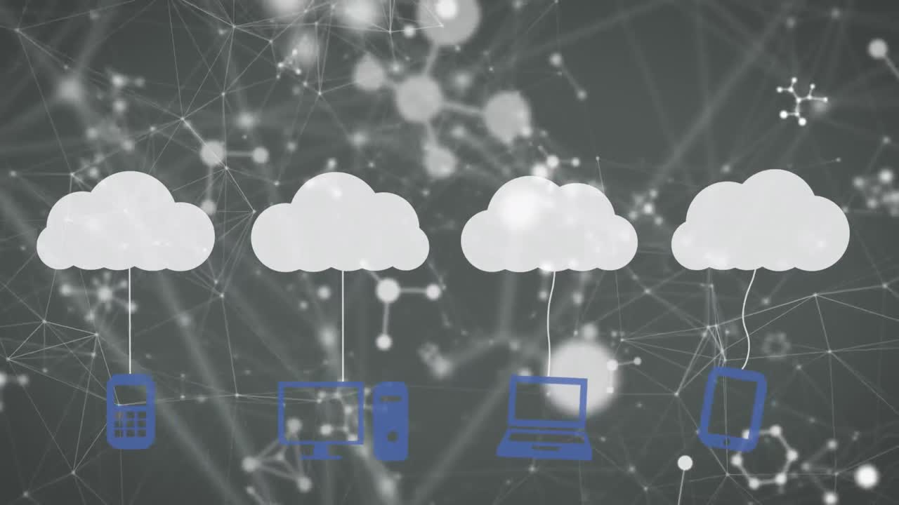 전자 장치와 연결 네트워크로 디지털 클라우드의 애니메이션