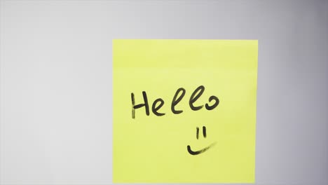 yellow sticky note with 'hello'