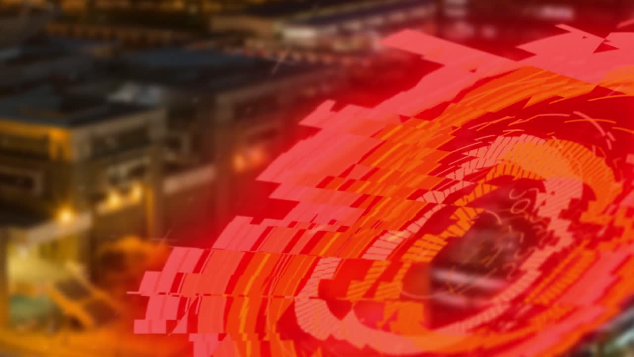 animación del círculo de procesamiento sobre el paisaje urbano nocturno