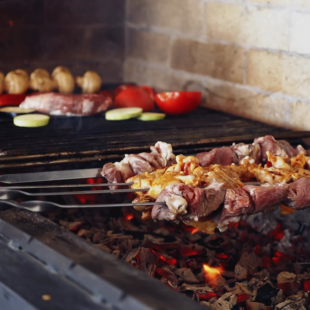 Cooking meat on fire