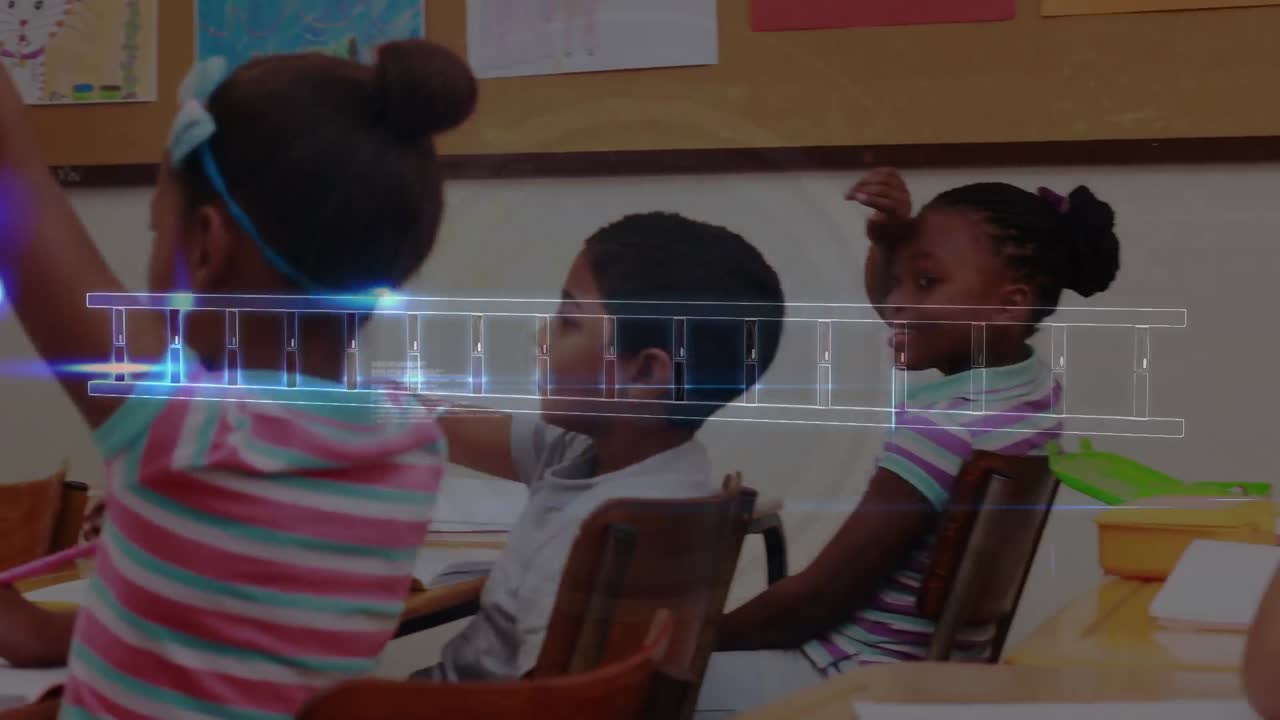 Animation of data processing over diverse schoolchildren learning in classroom