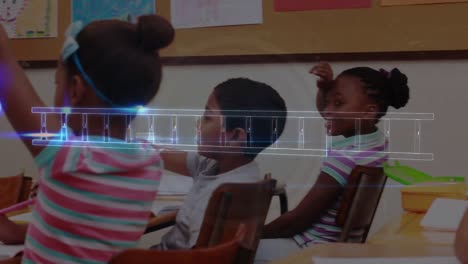 animation of data processing over diverse schoolchildren learning in classroom